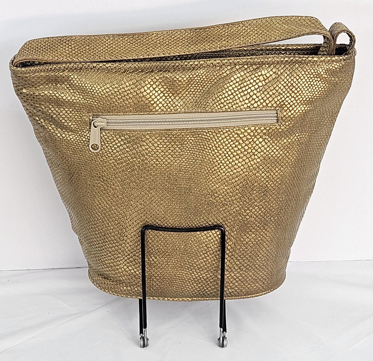 Gold Leather Shoulder Bag with Coin Detail - Made in USA