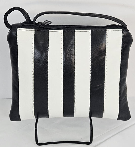 Black & White Zigzag Leather Crossbody Bag - Made in USA