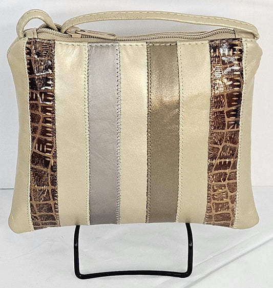 Genuine Leather Crossbody Handbag: Champagne, Mocha, Tan - Made in USA