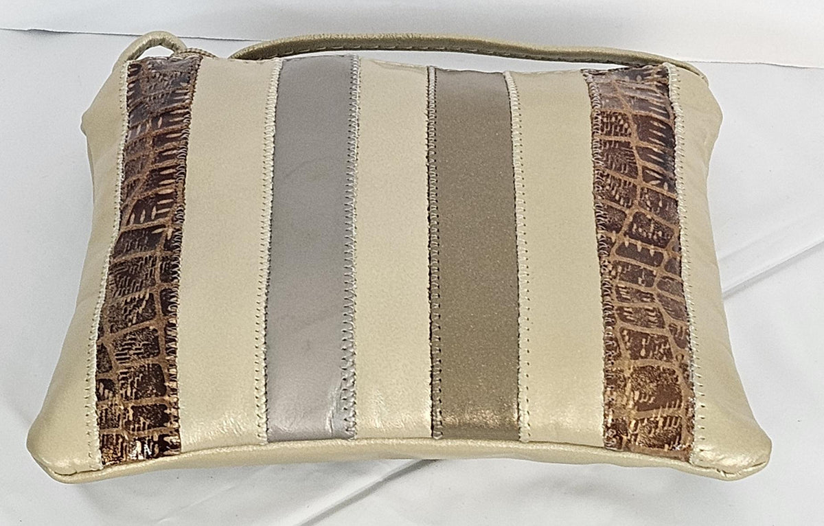 Genuine Leather Crossbody Handbag: Champagne, Mocha, Tan - Made in USA