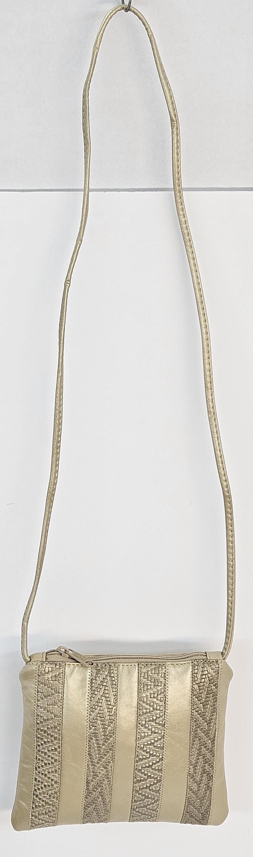 Champagne Leather Crossbody Handbag: Zigzag Stitch, Made in USA