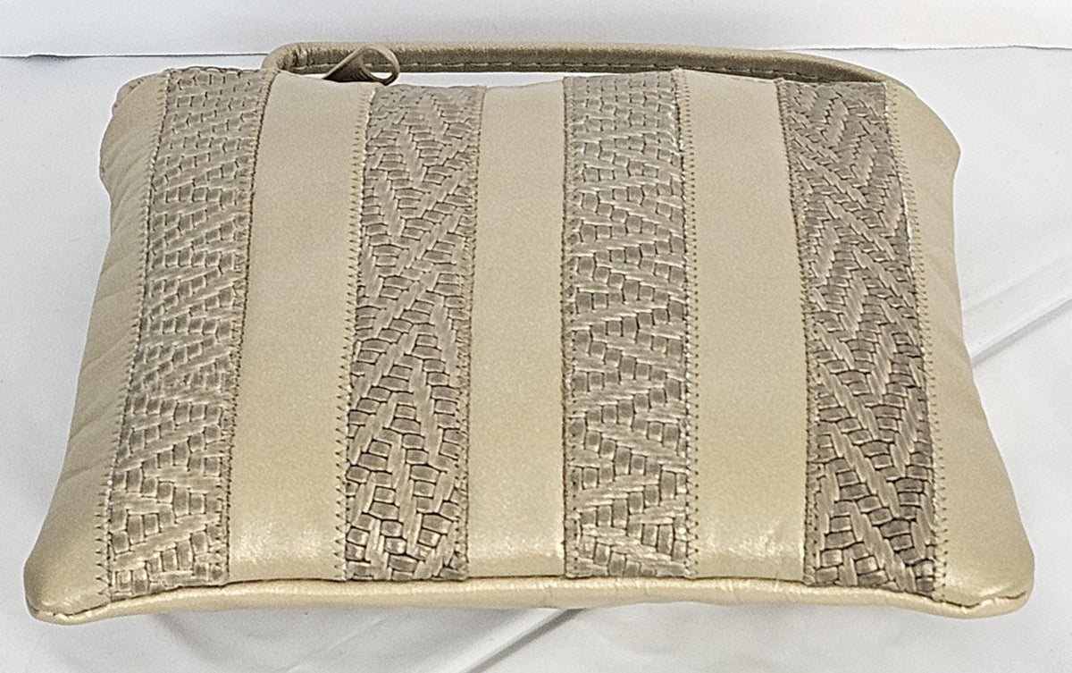 Champagne Leather Crossbody Handbag: Zigzag Stitch, Made in USA