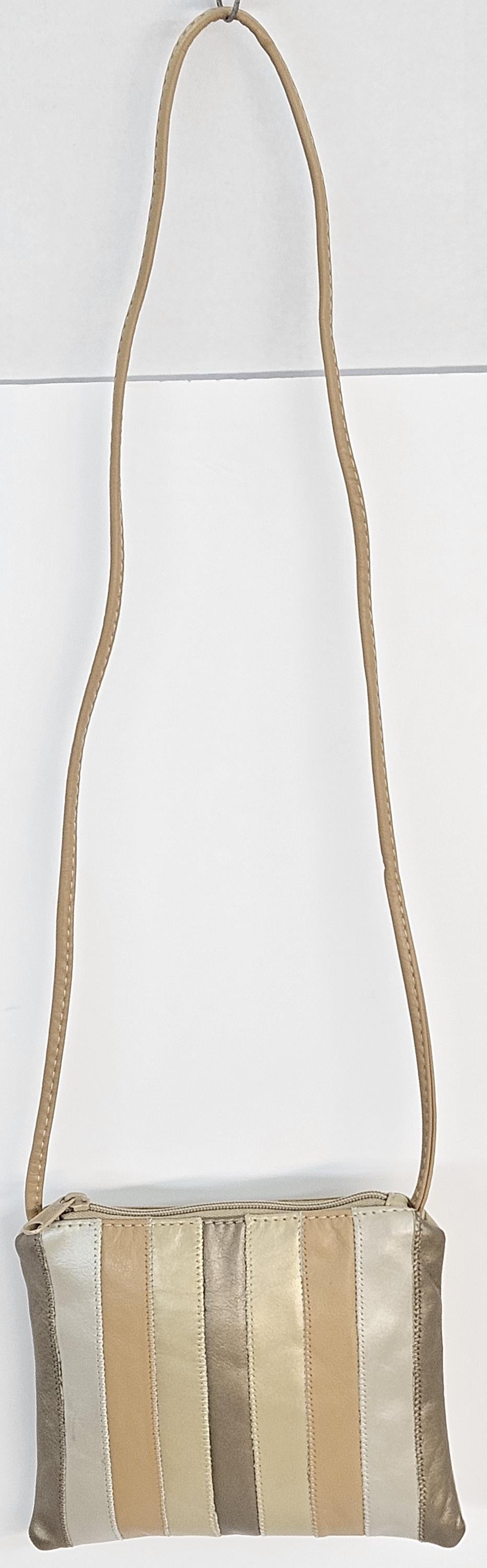 Genuine Leather Crossbody Handbag: Champagne Mocha Beige, Made in USA