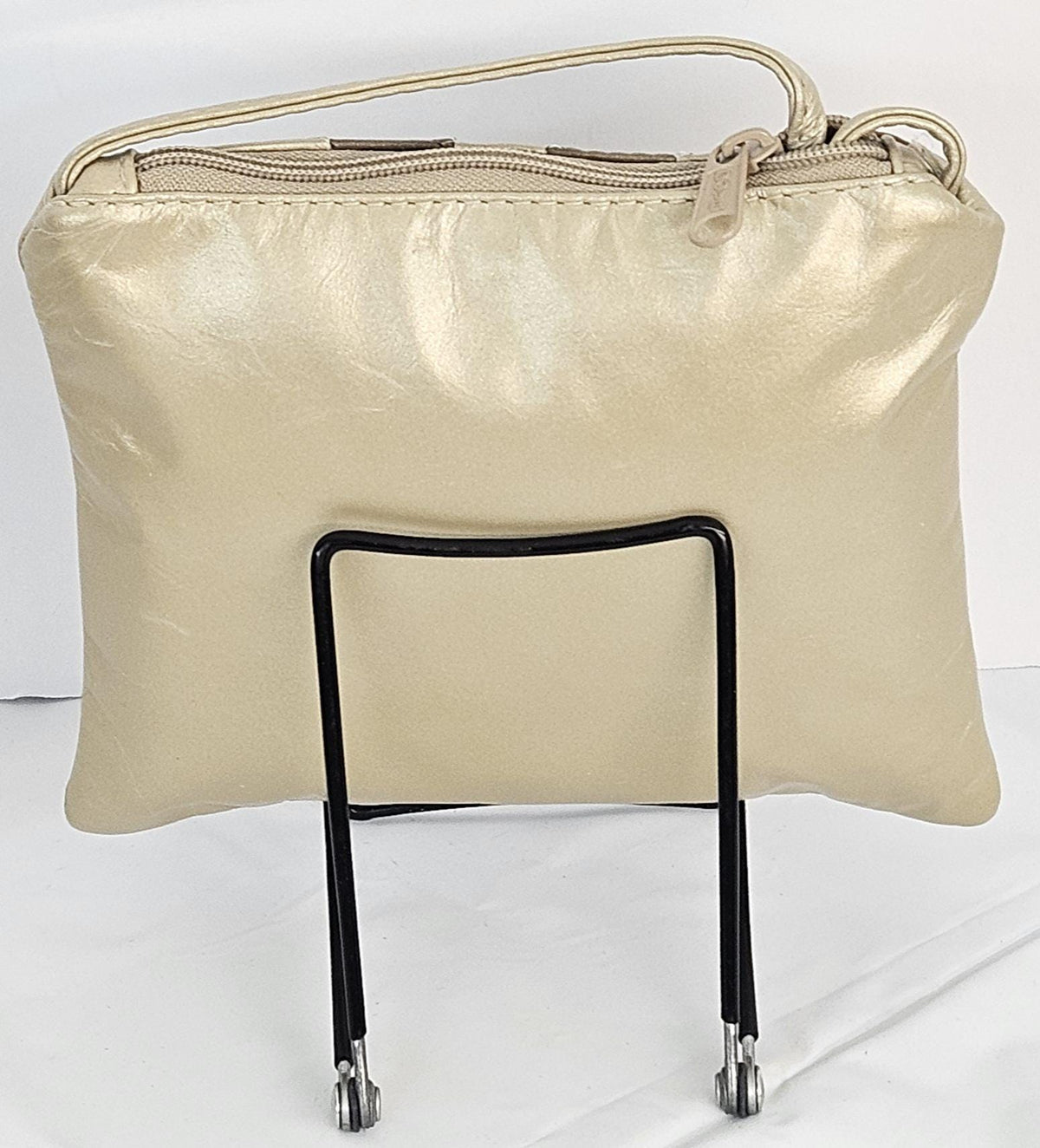 Champagne Bronze Leather Crossbody Handbag: Zigzag Stitch, Made in USA