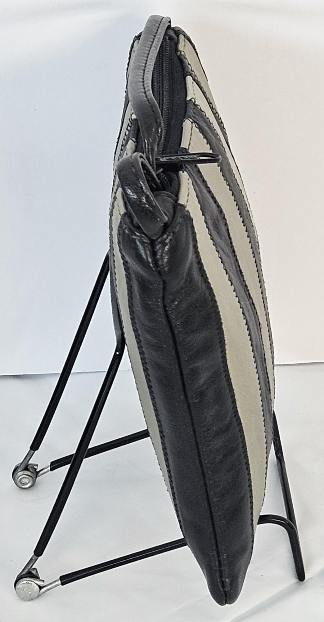 Zigzag Stitch Leather Crossbody Bag - Black & Mocha - Made in USA