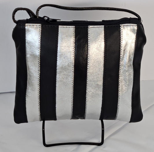 Black & Silver Zigzag Genuine Leather Crossbody Bag - Made in USA