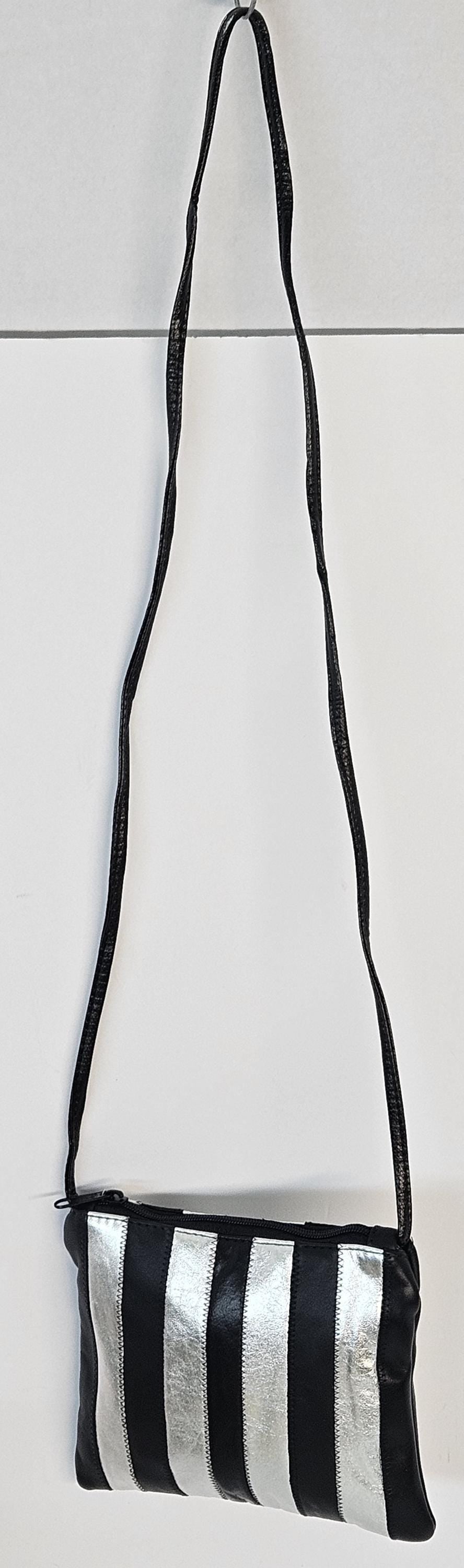 Black & Silver Zigzag Genuine Leather Crossbody Bag - Made in USA