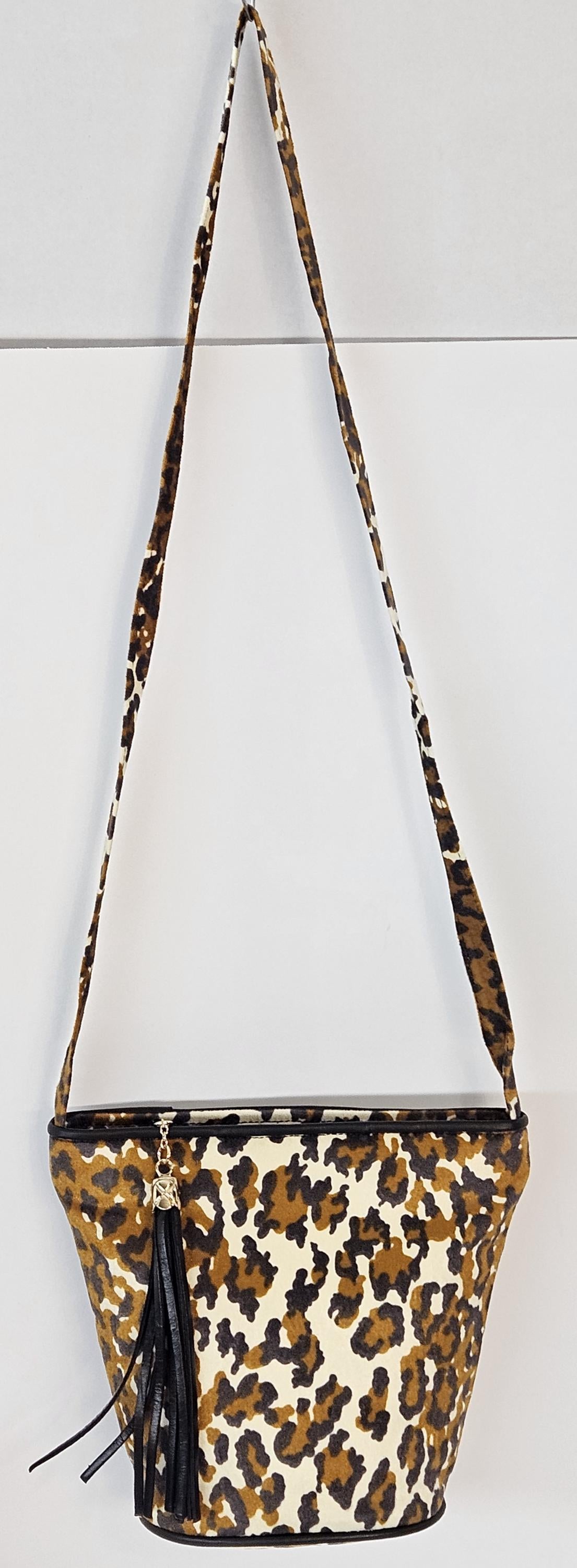 Camel Print Fabric Crossbody Bag: Leather Trim, Handmade in USA