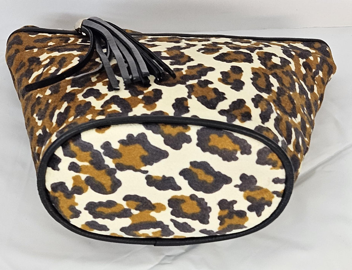 Camel Print Fabric Crossbody Bag: Leather Trim, Handmade in USA