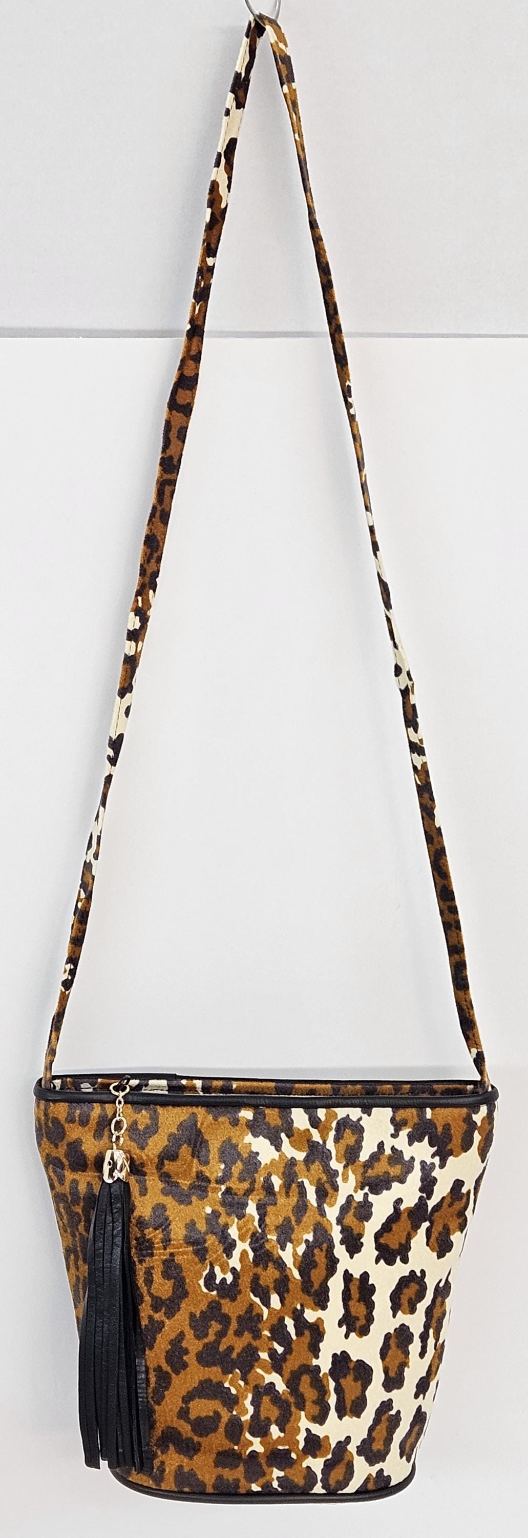 Camel Print Fabric & Leather Handbag: Two-Tone Crossbody Purse, Made in USA