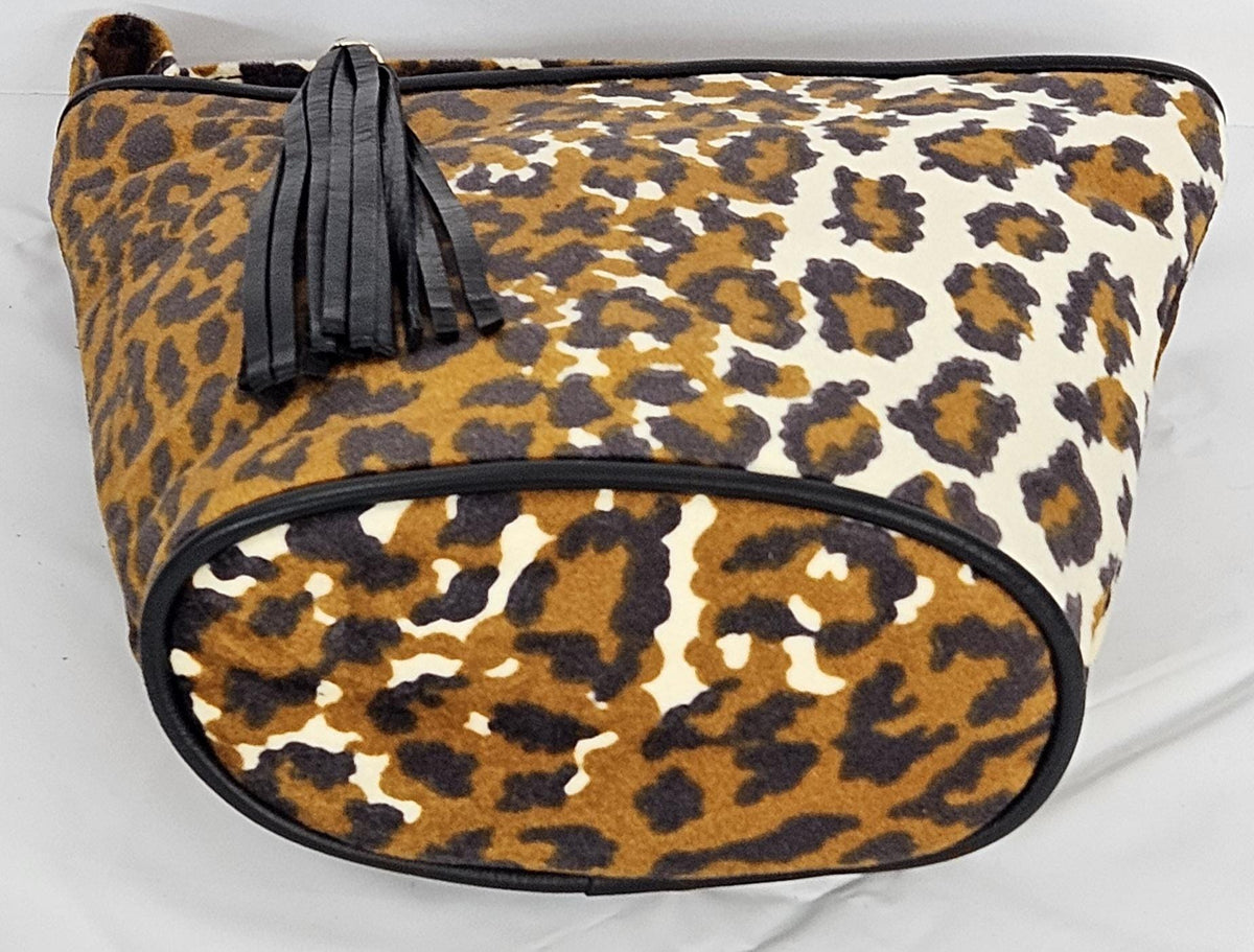 Camel Print Fabric & Leather Handbag: Two-Tone Crossbody Purse, Made in USA