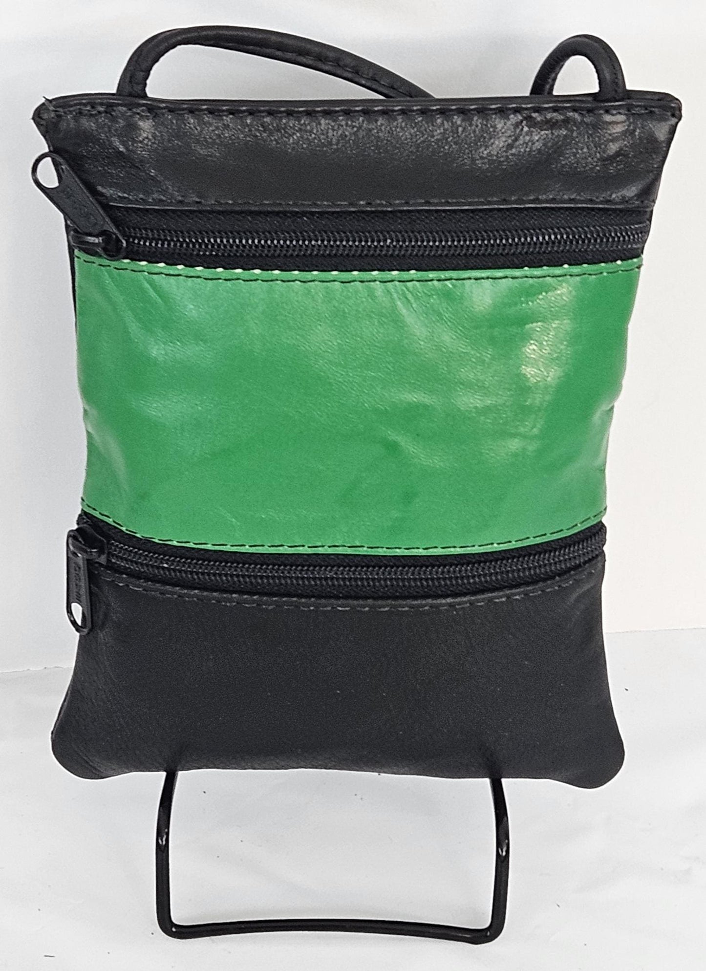 Black & Green Leather Crossbody Bag - Handmade in USA