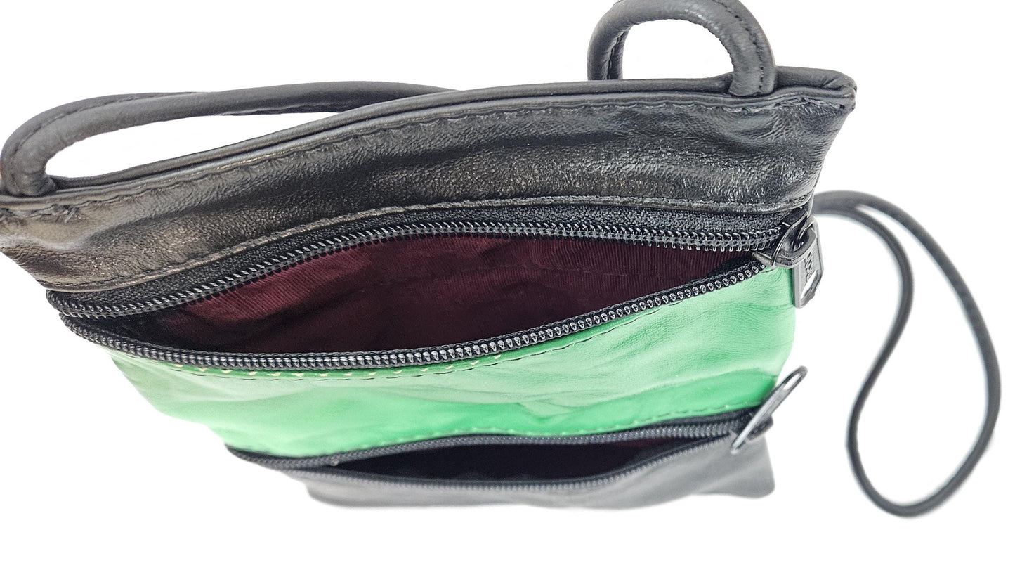 Black & Green Leather Crossbody Bag - Handmade in USA