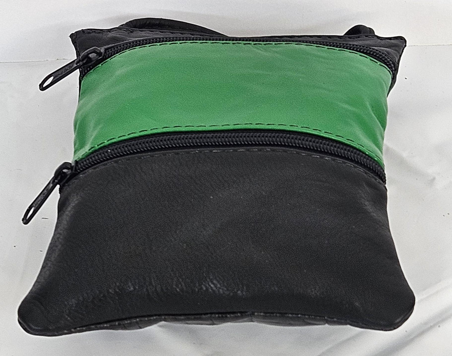 Black & Green Leather Crossbody Bag - Handmade in USA