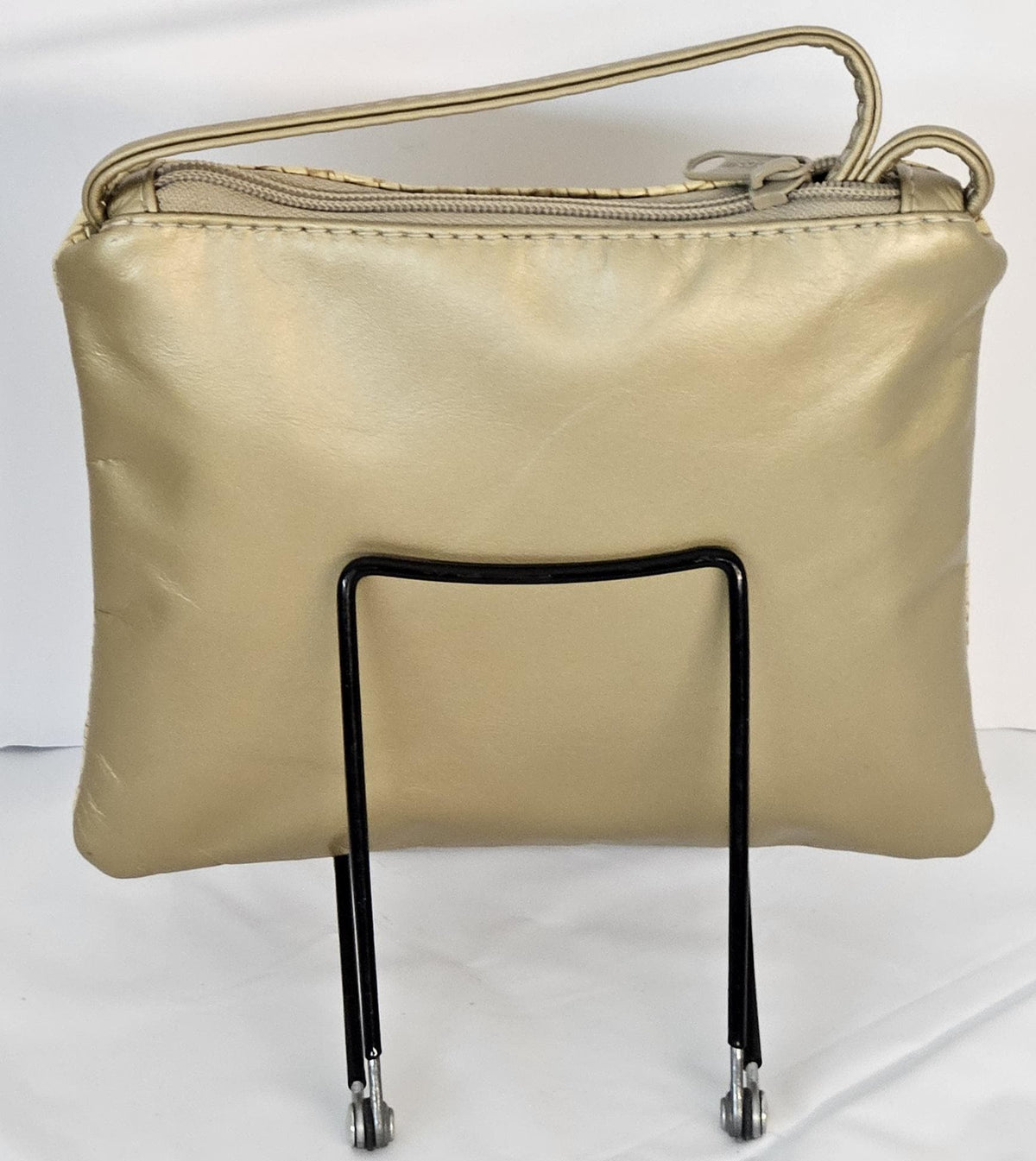 Gold Woven Crossbody Handbag: Genuine Leather Purse, Made in USA