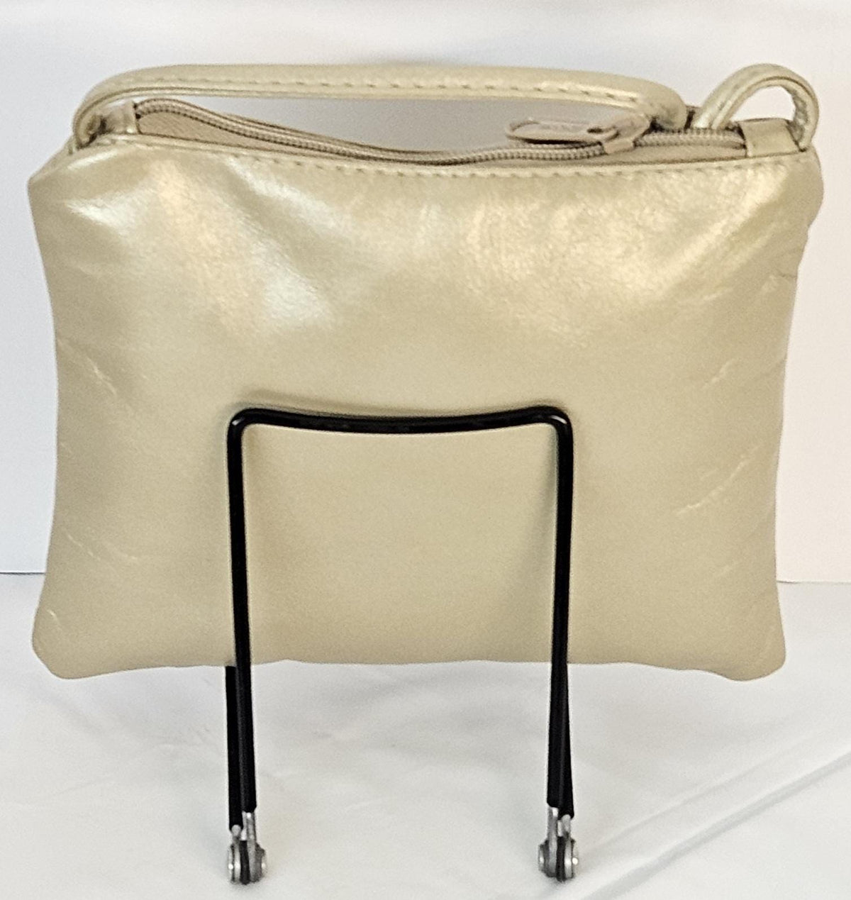Champagne Genuine Leather Crossbody Handbag with Gold 'X' - Made in USA