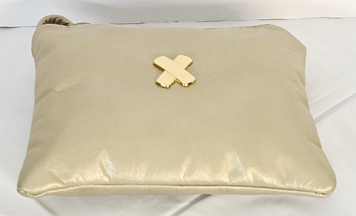 Champagne Genuine Leather Crossbody Handbag with Gold 'X' - Made in USA