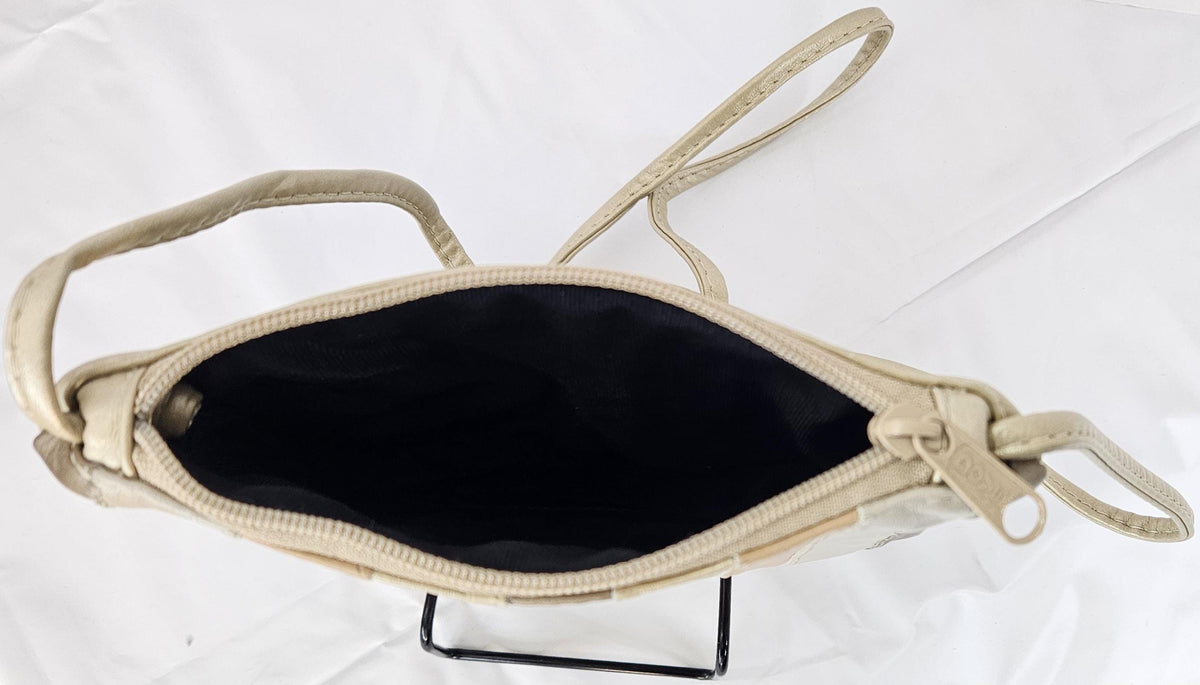 Champagne Genuine Leather Crossbody Handbag with Gold 'X' - Made in USA