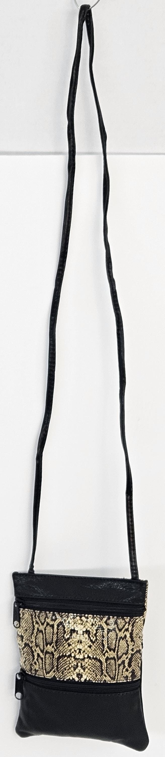 Two-Tone Leather Crossbody Bag: Black & Snakeskin, Handmade in US