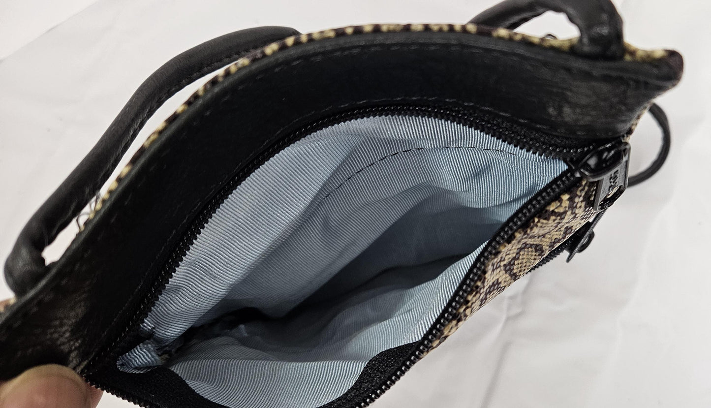 Two-Tone Leather Crossbody Bag: Black & Snakeskin, Handmade in US