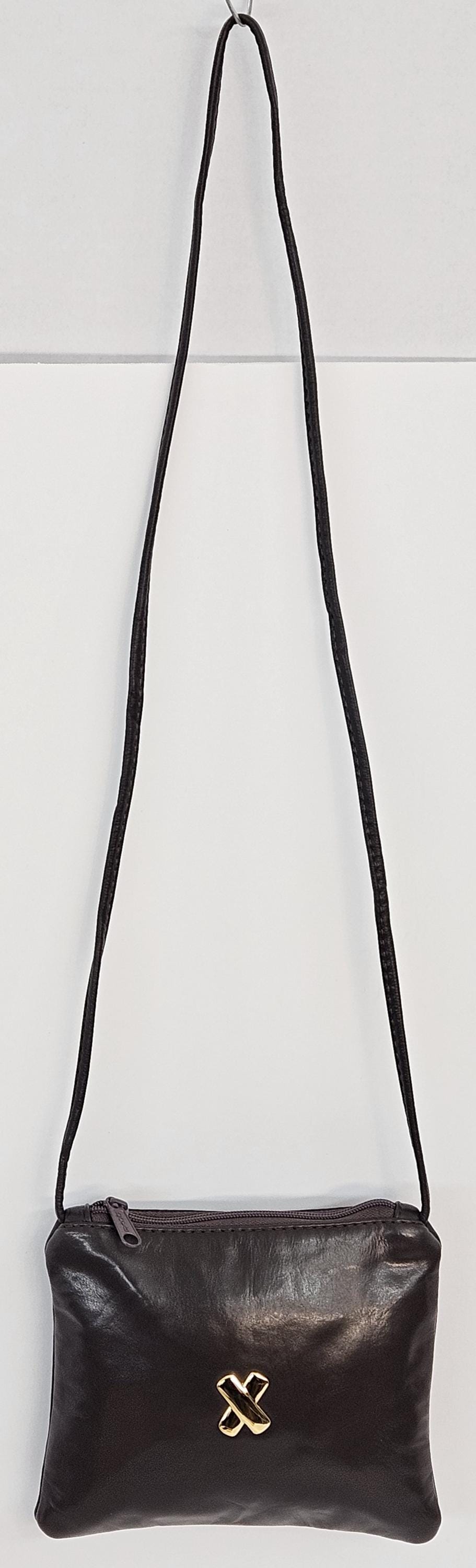 Brown Leather Crossbody Bag with Gold 'X' - Made in USA