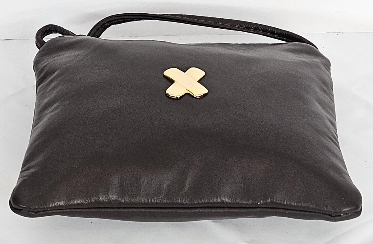 Brown Leather Crossbody Bag with Gold 'X' - Made in USA