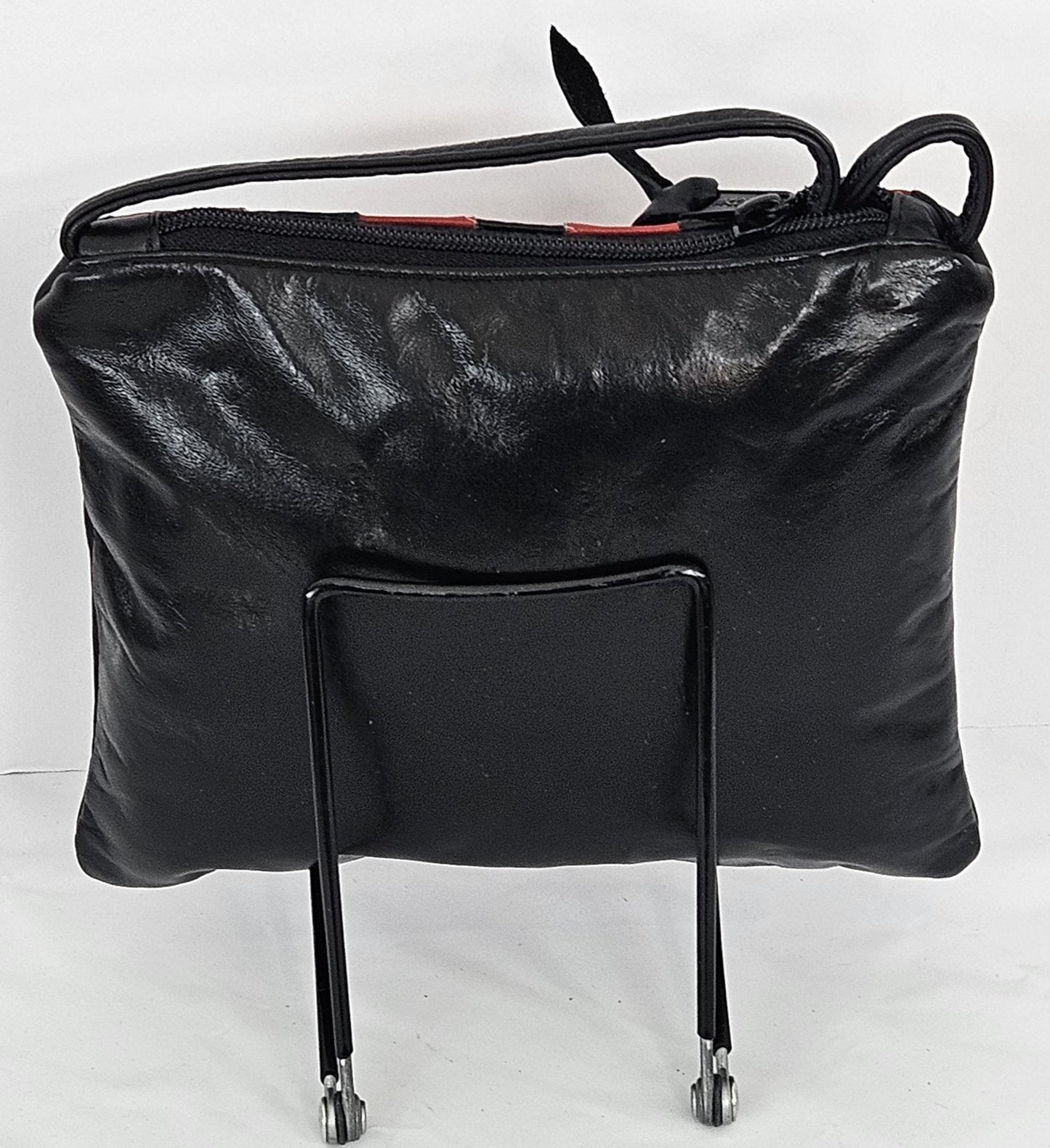 Black & Red Leather Crossbody Bag: Zigzag Stitch, Made in USA