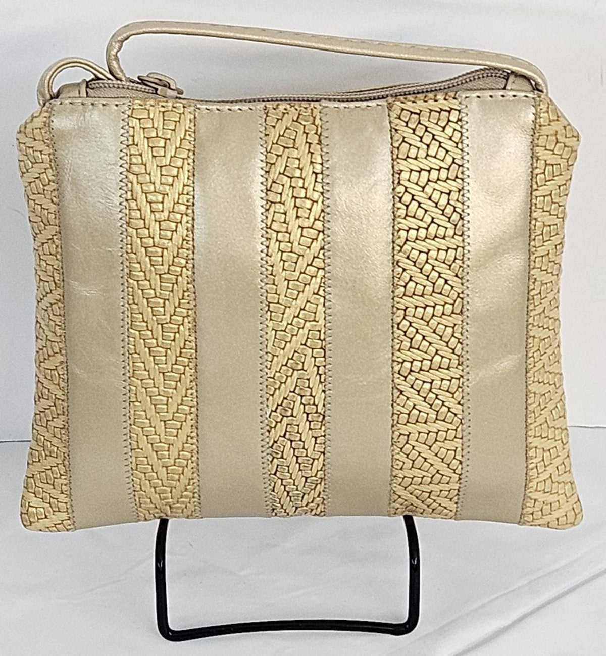 Champagne Gold Print Leather Crossbody Handbag - Made in USA