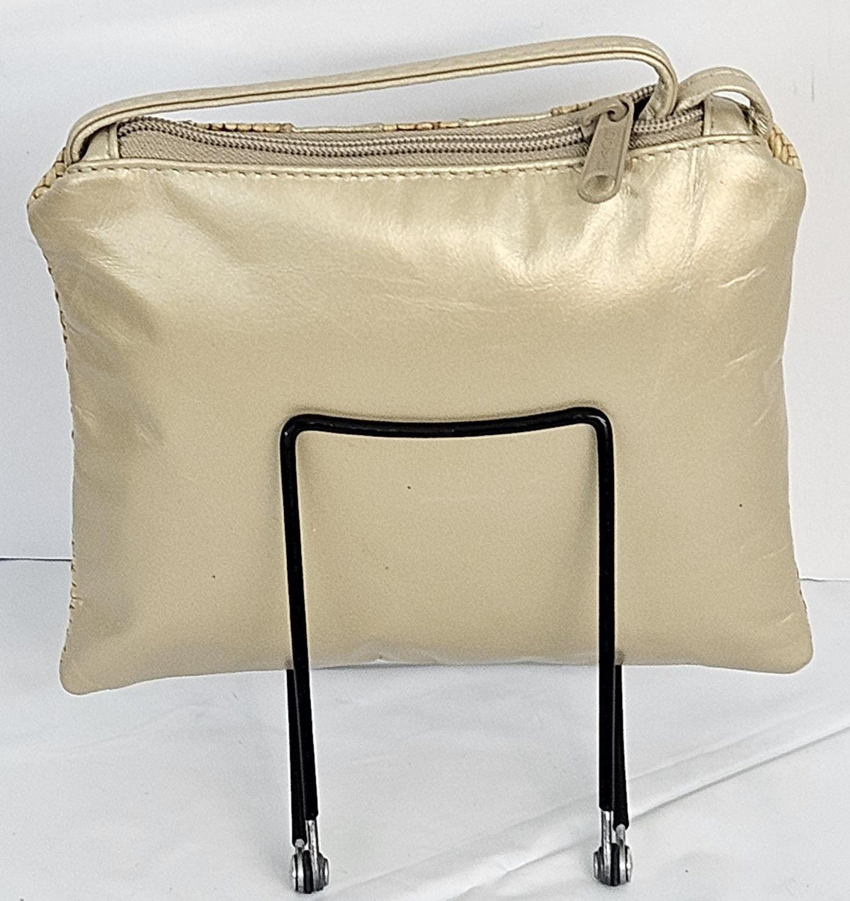 Champagne Gold Print Leather Crossbody Handbag - Made in USA