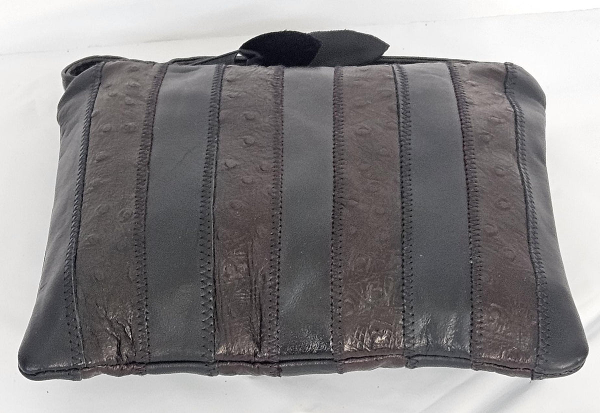 Ostrich Print Leather Crossbody Handbag - Zigzag Stitch, Made in USA