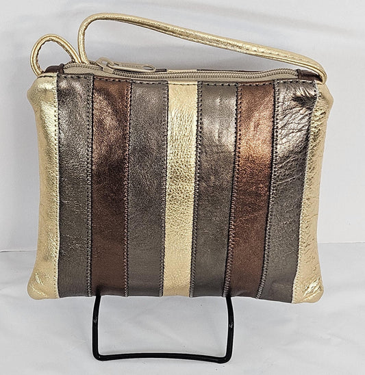 Gold Zigzag Stitch Leather Crossbody Handbag - Made in USA