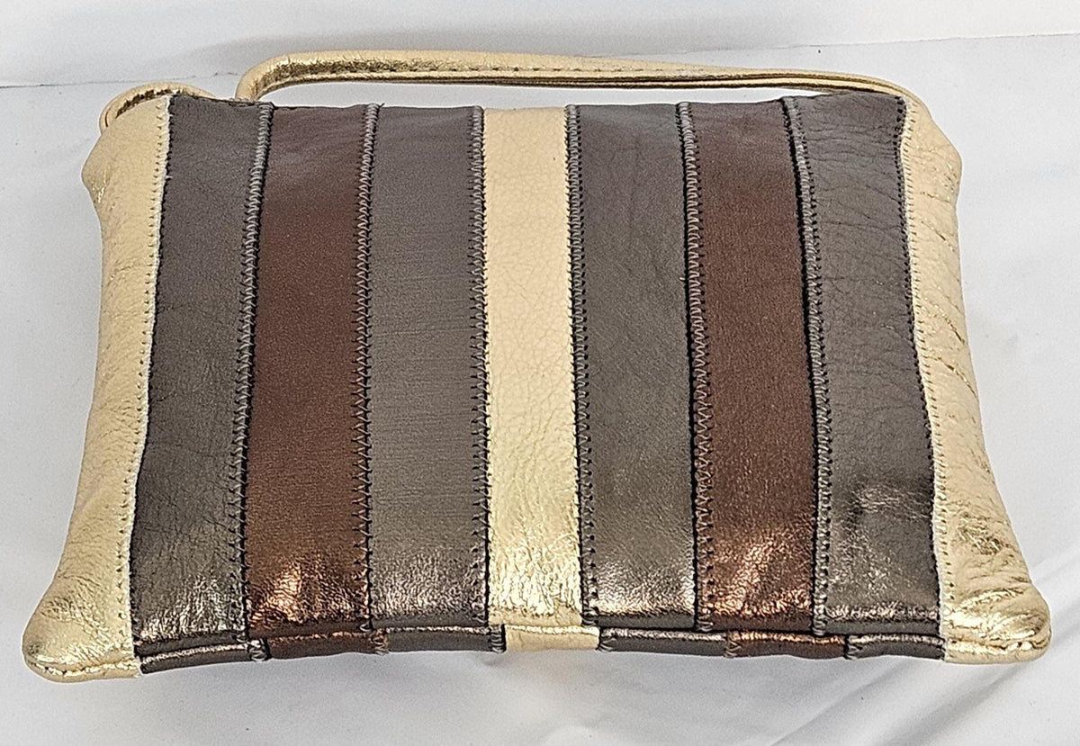 Gold Zigzag Stitch Leather Crossbody Handbag - Made in USA
