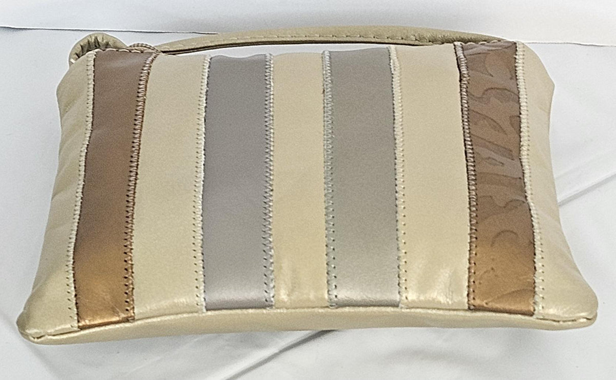 Champagne Genuine Leather Crossbody Handbag with Zigzag Stitch - Made in USA