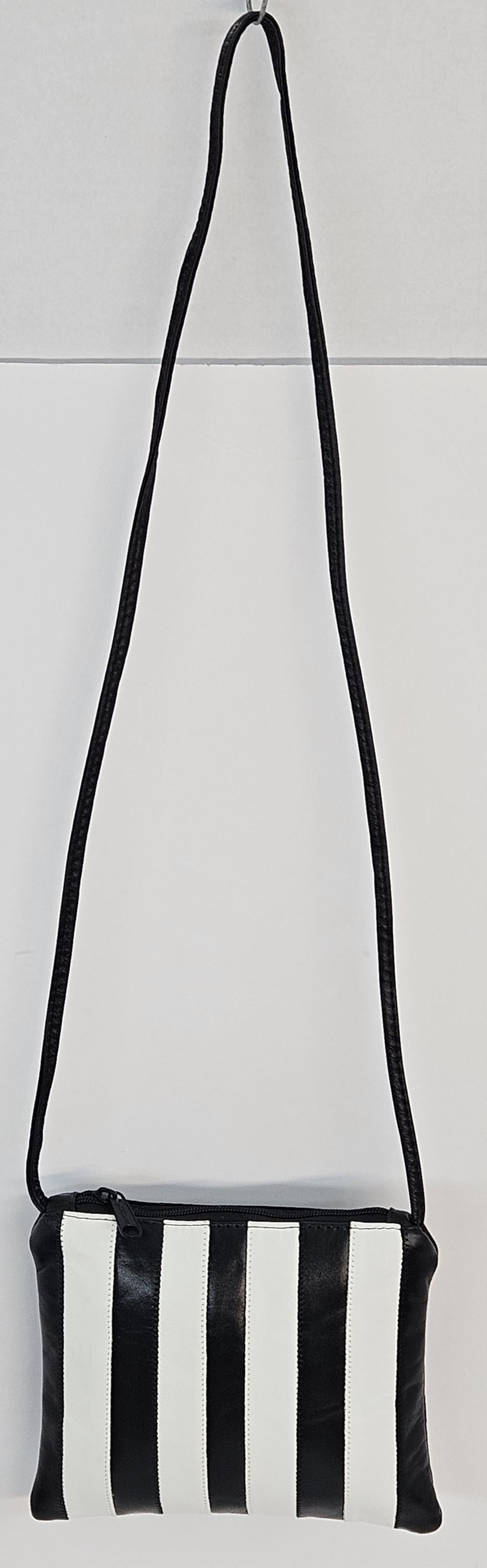 Black & White Zigzag Leather Crossbody Bag - Made in USA