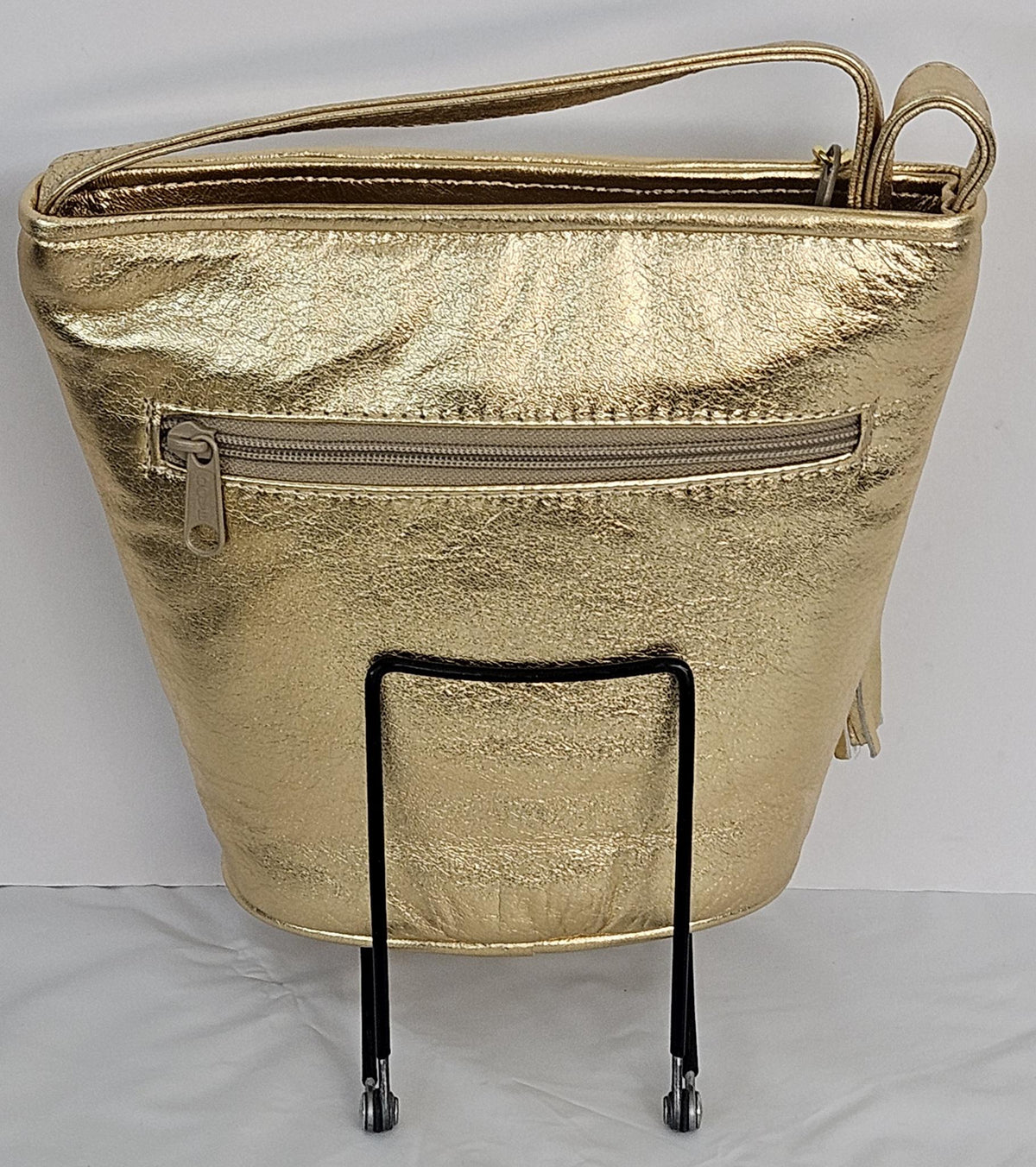 Gold Metallic Leather Handbag: Silver Square Zigzag Purse, Made in USA
