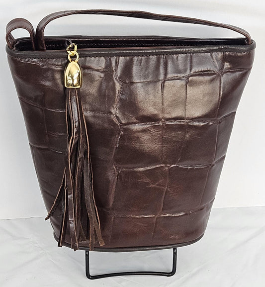 Brown Leather Bucket Bag: Italian Leather Crossbody Handbag, Made in USA