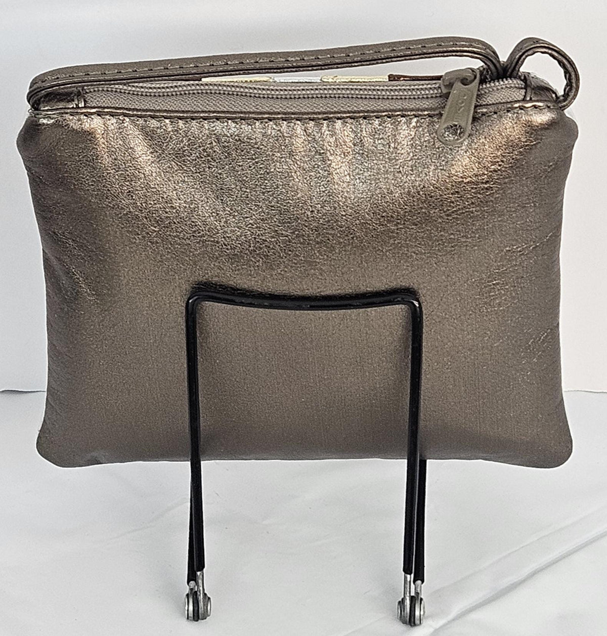 Metallic Zigzag Genuine Leather Crossbody Handbag - Made in USA