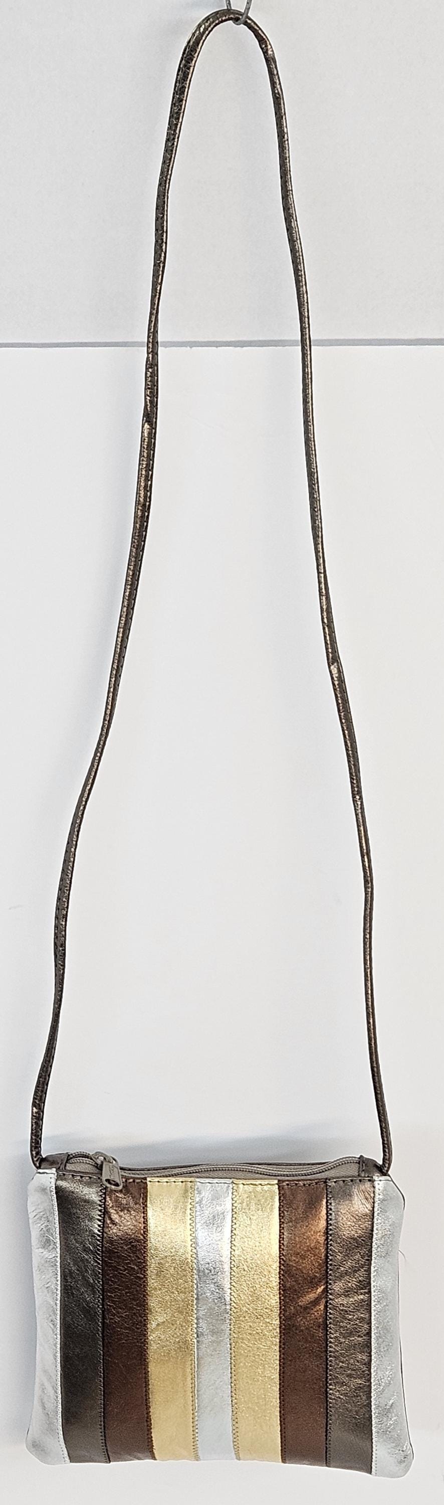 Metallic Zigzag Stitch Leather Crossbody Handbag - Made in USA
