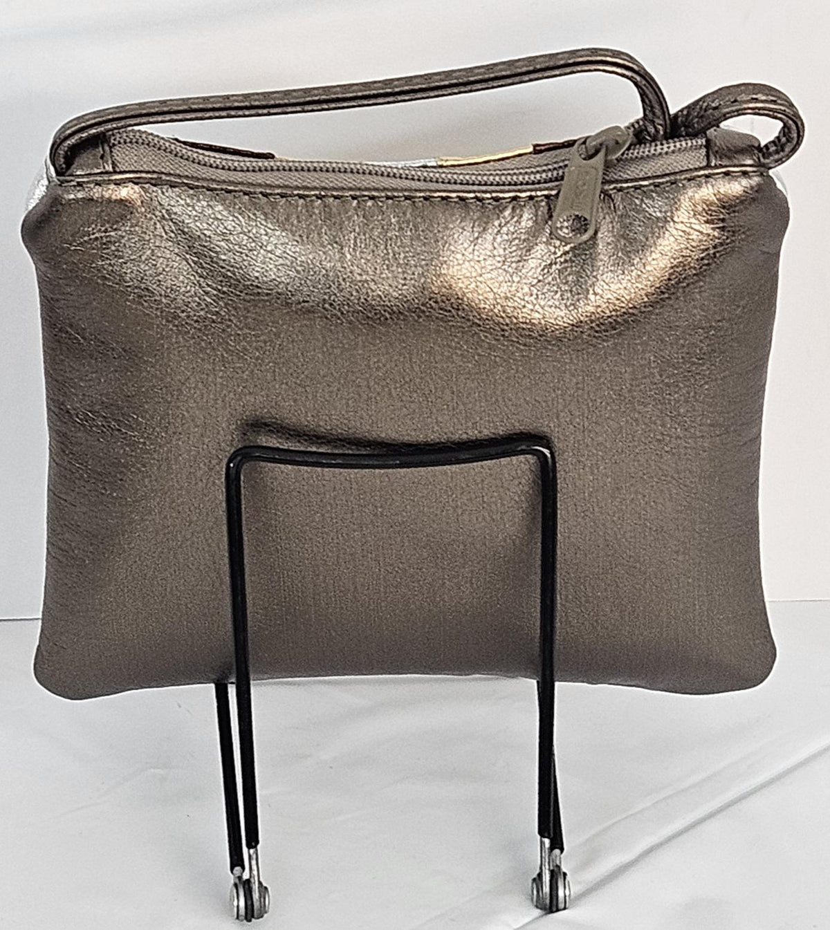 Metallic Zigzag Stitch Leather Crossbody Handbag - Made in USA
