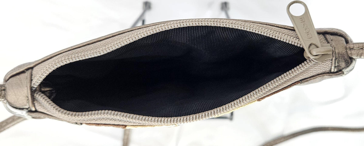 Metallic Zigzag Stitch Leather Crossbody Handbag - Made in USA