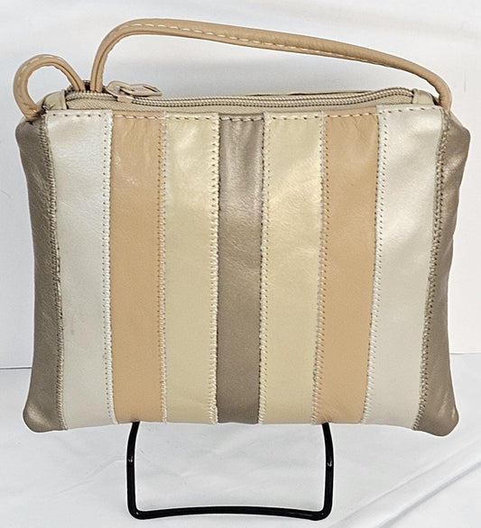 Genuine Leather Crossbody Handbag: Champagne Mocha Beige, Made in USA