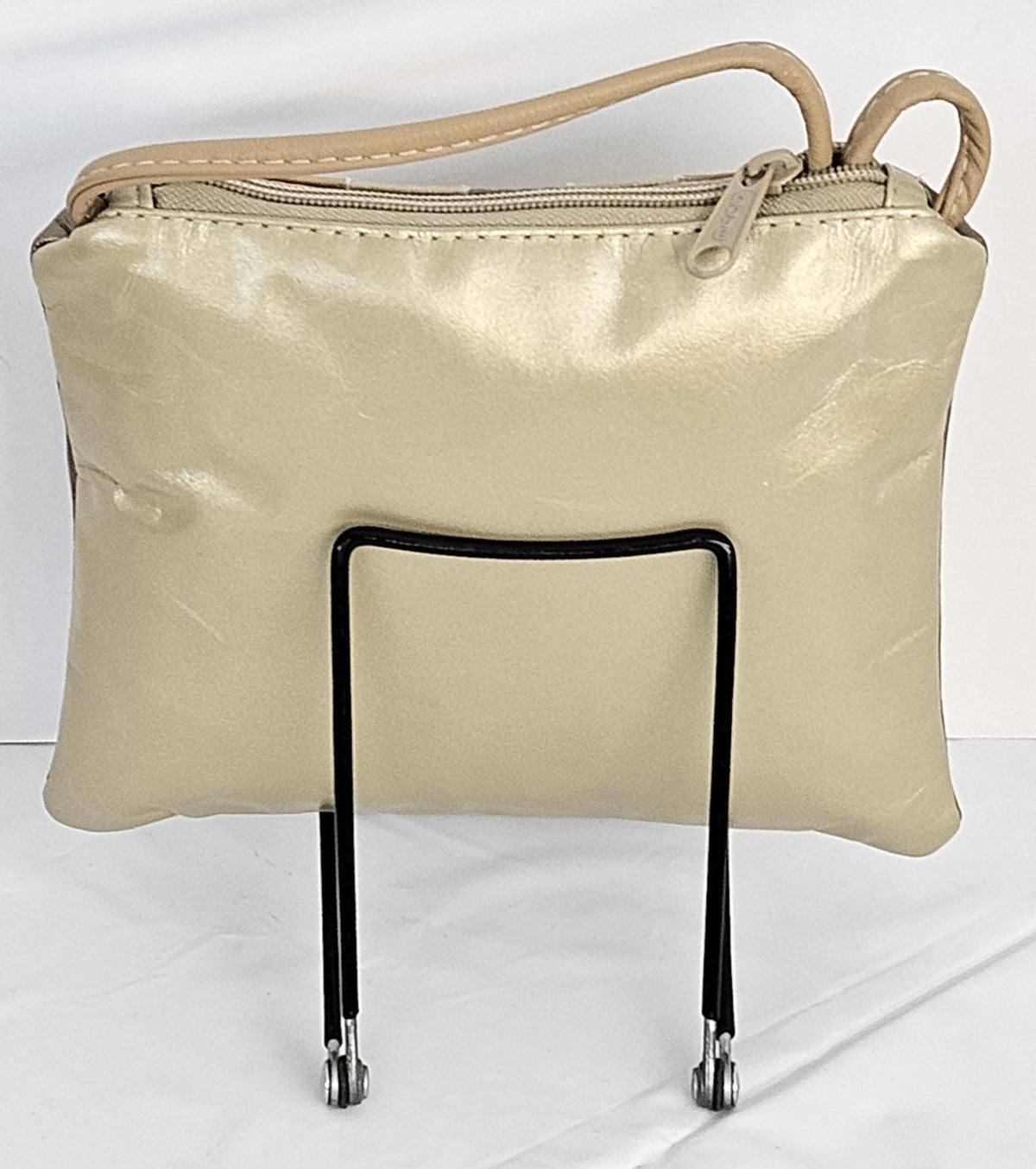 Genuine Leather Crossbody Handbag: Champagne Mocha Beige, Made in USA