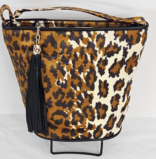 Camel Print Fabric & Leather Handbag: Two-Tone Crossbody Purse, Made in USA