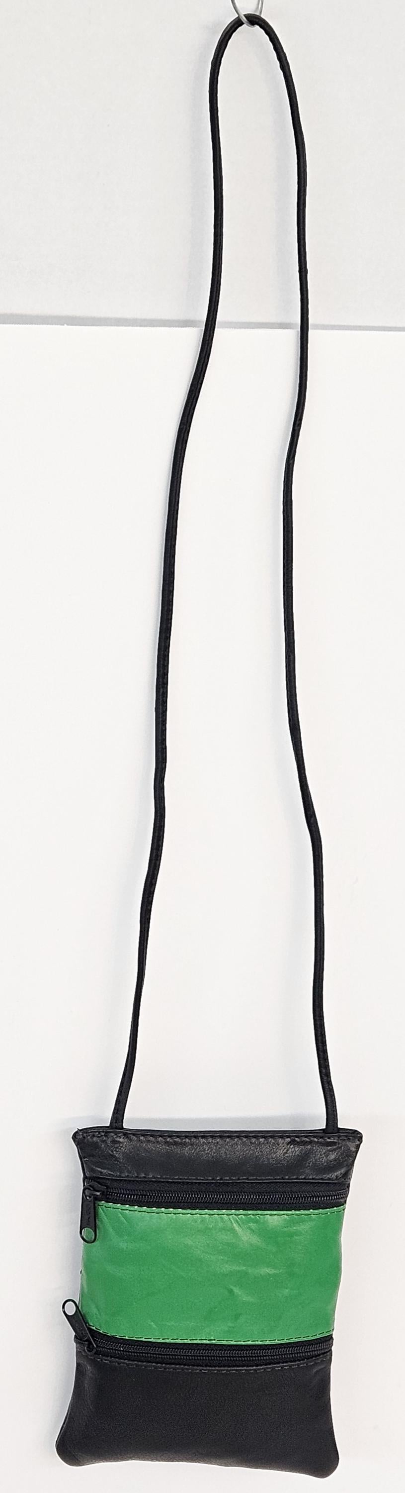 Black & Green Leather Crossbody Bag - Handmade in USA