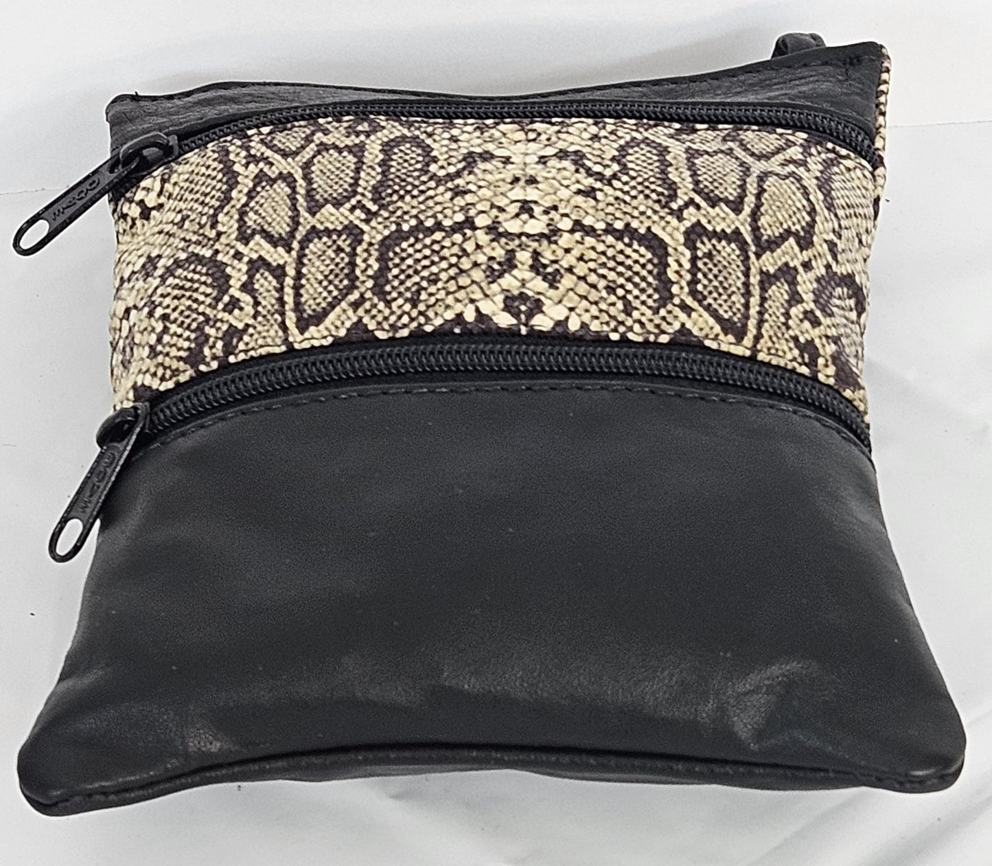 Two-Tone Leather Crossbody Bag: Black & Snakeskin, Handmade in US