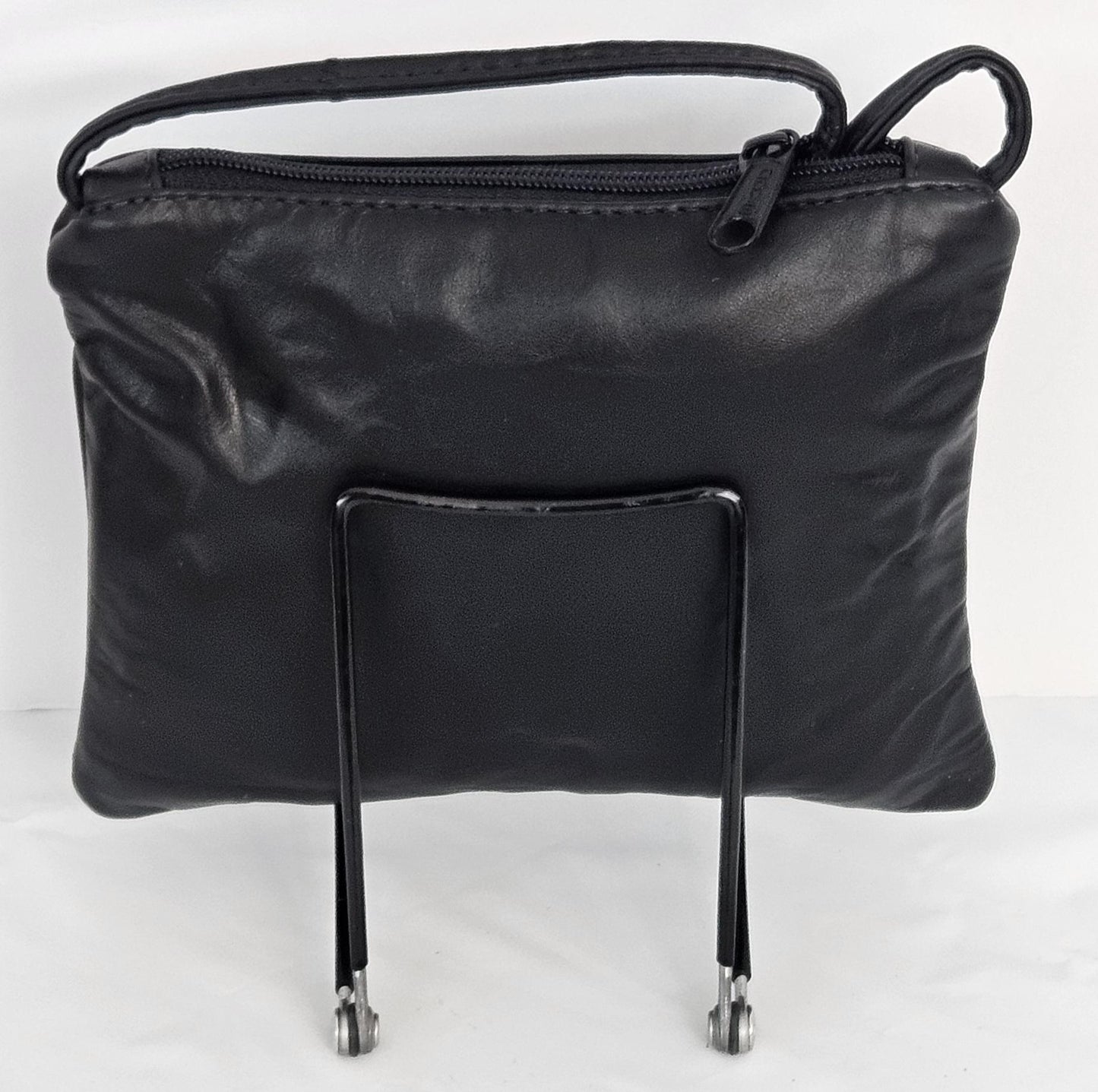 Black Leather Crossbody Bag with Gold 'X' - Made in USA