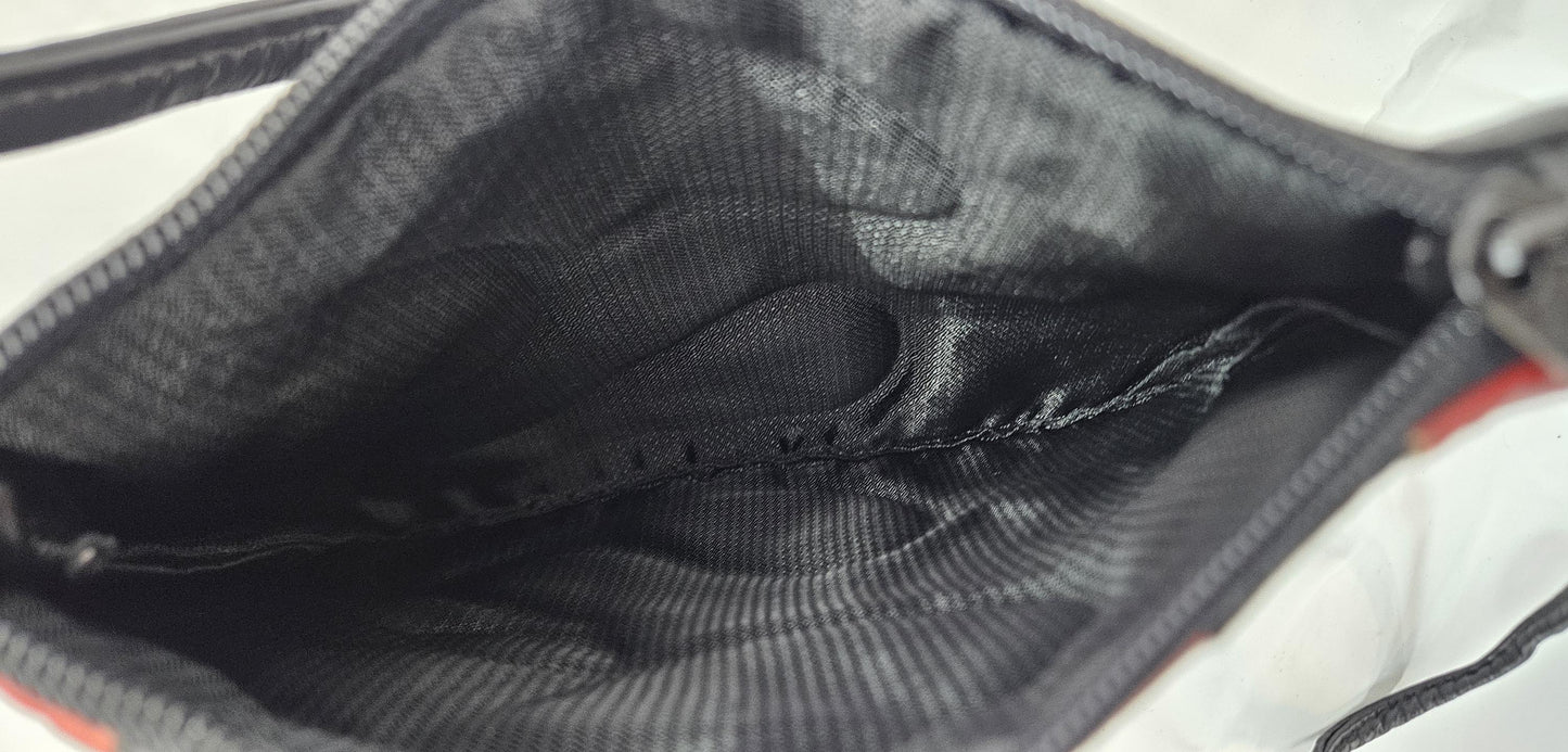 Black & Red Leather Crossbody Bag: Zigzag Stitch, Made in USA