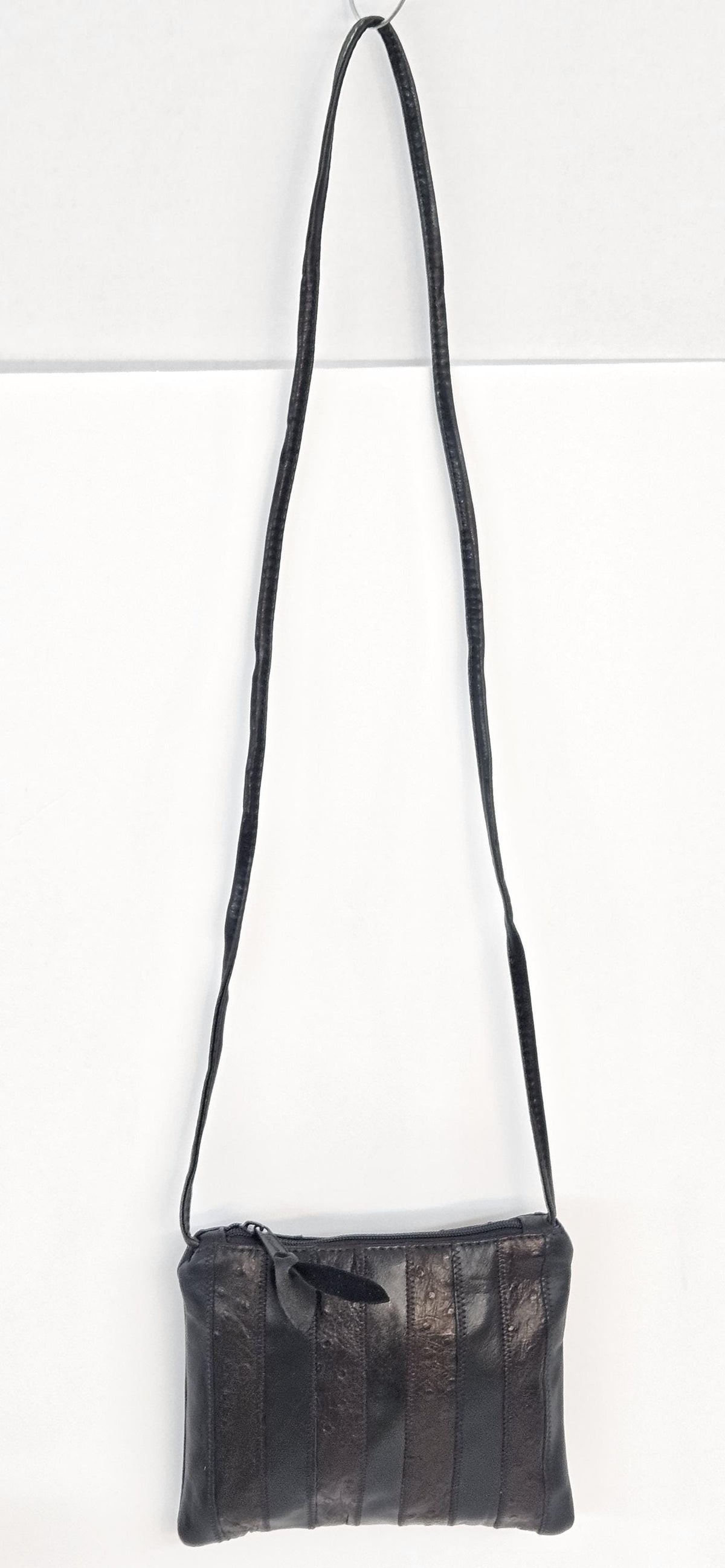 Ostrich Print Leather Crossbody Handbag - Zigzag Stitch, Made in USA