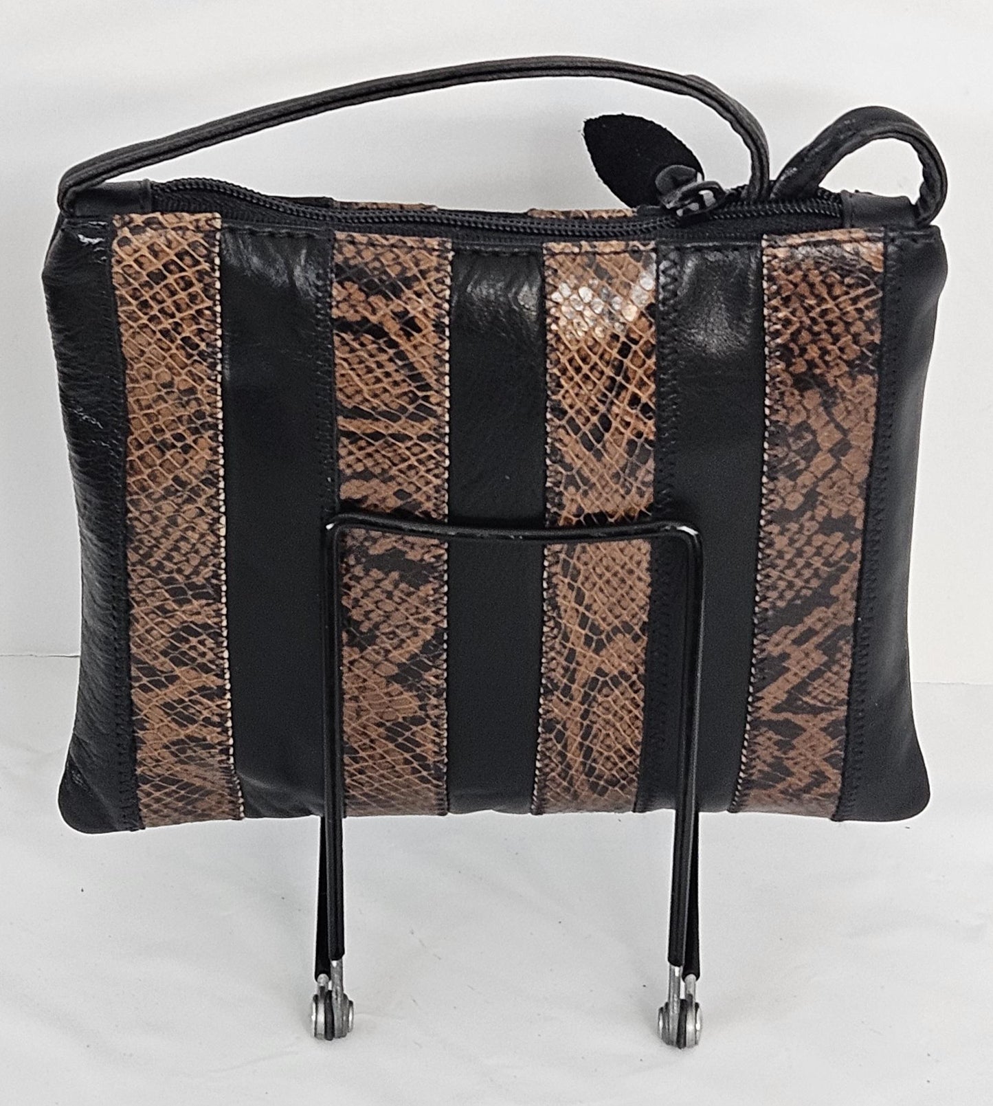 Snake Print Genuine Leather Crossbody Bag - Made in USA