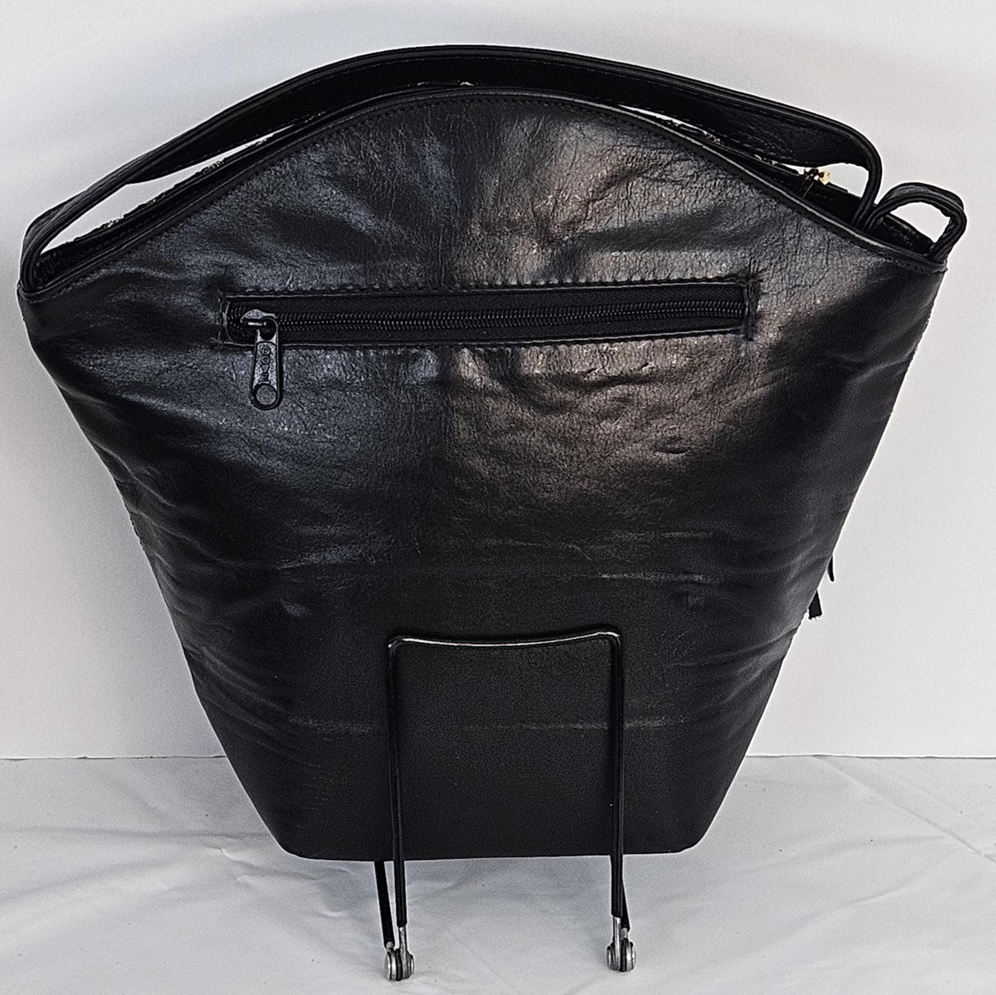 Zigzag Genuine Leather Handbag: Black & Pewter Stripes, Made in USA
